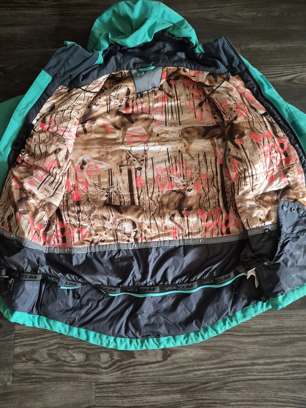 Volcom Girls' Teal Hooded Raincoat with Zip Pockets Size L